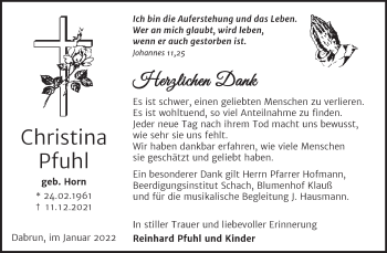 Traueranzeige von Christina Pfuhl von Mitteldeutsche Zeitung
