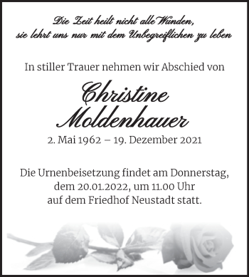 Traueranzeige von Christine Moldenhauer von Mitteldeutsche Zeitung Halle/Saalkreis