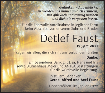 Traueranzeige von Detlef Faust von Trauerkombi Weißenfels