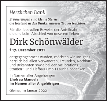 Traueranzeige von Dirk Schönwälder von Super Sonntag Naumburg/Nebra