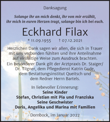 Traueranzeige von Eckhard Filax von Trauerkombi Köthen