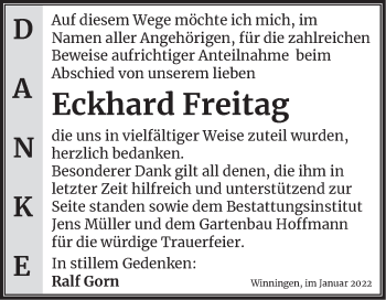 Traueranzeige von Eckhard Freitag von Trauerkombi Aschersleben