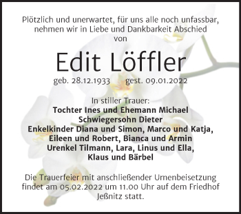 Traueranzeige von Edit Löffler von Trauerkombi Bitterfeld