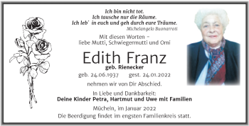 Traueranzeige von Edith Franz von Trauerkombi Merseburg