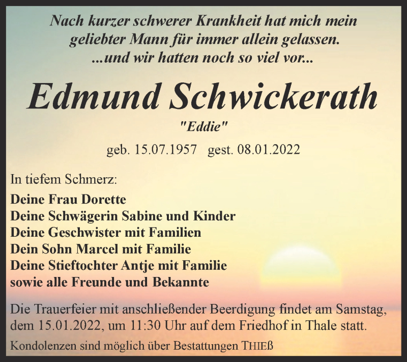  Traueranzeige für Edmund Schwickerath vom 11.01.2022 aus Mitteldeutsche Zeitung Quedlingburg