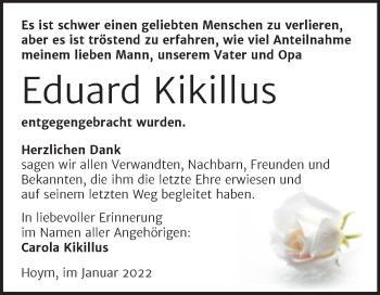 Traueranzeige von Eduard Kikillus von Trauerkombi Aschersleben