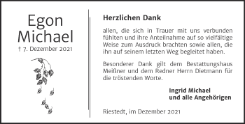 Traueranzeige von Egon Michael von Trauerkombi Sangerhausen