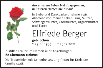 Traueranzeige von Elfriede Berger von Mitteldeutsche Zeitung Halle/Saalkreis