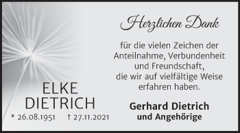 Traueranzeige von Elke Dietrich von Wochenspiegel Naumburg/Nebra