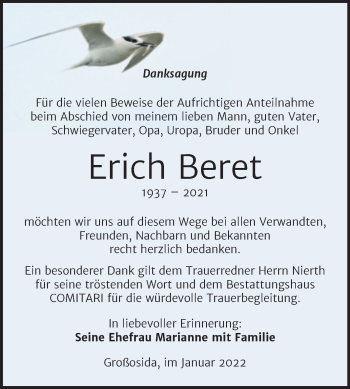Traueranzeige von Erich Beret von Super Sonntag Zeitz