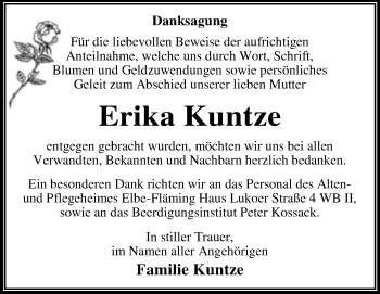 Traueranzeige von Erika Kuntze von Trauerkombi Dessau