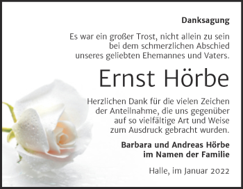 Traueranzeige von Ernst Hörbe von Mitteldeutsche Zeitung Halle/Saalkreis
