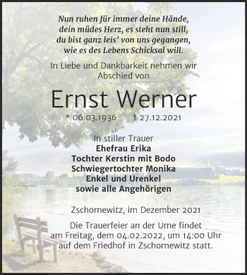 Traueranzeige von Ernst Werner von Trauerkombi Wittenberg