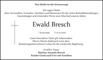 Traueranzeige von Ewald Bresch von Trauerkombi Bitterfeld