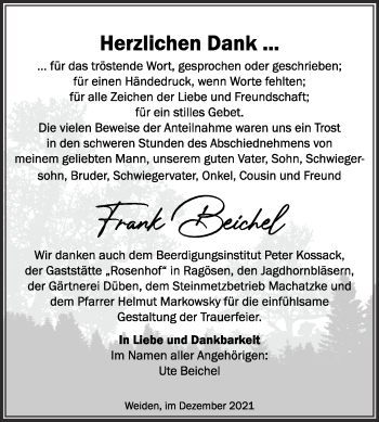 Traueranzeige von Frank Beichel von Trauerkombi Wittenberg