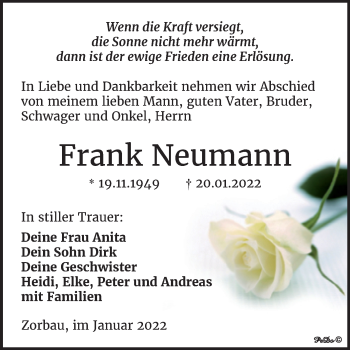 Traueranzeige von Frank Neumann von Trauerkombi Weißenfels