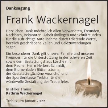 Traueranzeige von Frank Wackernagel von Super Sonntag Wittenberg