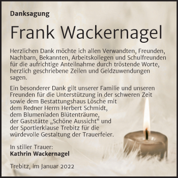Traueranzeige von Frank Wackernagel von Trauerkombi Wittenberg