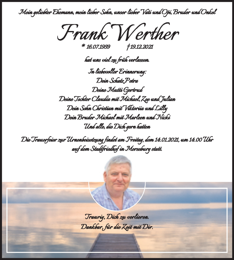  Traueranzeige für Frank Werther vom 01.01.2022 aus Trauerkombi Merseburg