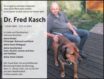 Traueranzeige von Fred Kasch von Mitteldeutsche Zeitung Dessau-Roßlau