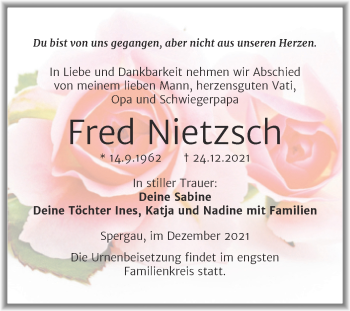 Traueranzeige von Fred Nietzsch von Trauerkombi Merseburg