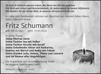 Traueranzeige von Fritz Schumann von Trauerkombi Bitterfeld