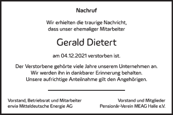 Traueranzeige von Gerald Dietert von Mitteldeutsche Zeitung Halle/Saalkreis