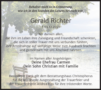 Traueranzeige von Gerald Richter von Mitteldeutsche Zeitung Halle/Saalkreis