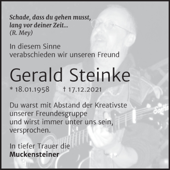 Traueranzeige von Gerald Steinke von Mitteldeutsche Zeitung Halle/Saalkreis