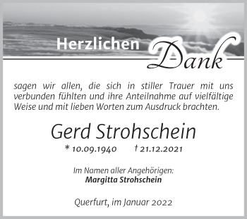 Traueranzeige von Gerd Strohschein von Trauerkombi Merseburg