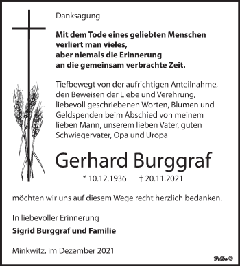 Traueranzeige von Gerhard Burggraf von Trauerkombi Zeitz