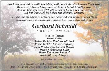 Traueranzeige von Gerhard Schmidt von Trauerkombi Aschersleben