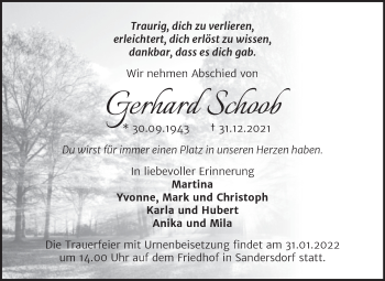 Traueranzeige von Gerhard Schoob von Trauerkombi Bitterfeld