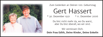 Traueranzeige von Gert Hassert von Super Sonntag Quedlingburg
