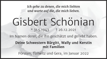 Traueranzeige von Gisbert Schönian von Trauerkombi Weißenfels
