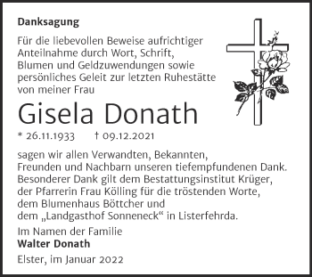 Traueranzeige von Gisela Donath von Mitteldeutsche Zeitung