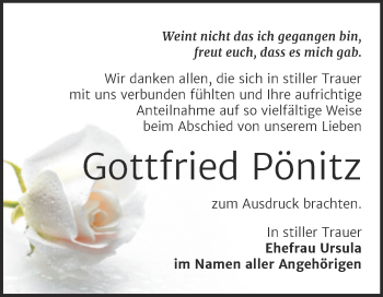 Traueranzeige von Gottfried Pönitz von Trauerkombi Wittenberg