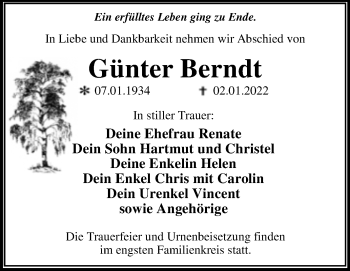 Traueranzeige von Günter Berndt von Trauerkombi Dessau