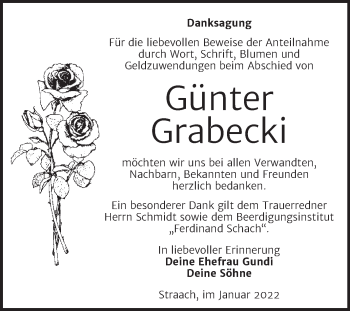 Traueranzeige von Günter Grabecki von Trauerkombi Wittenberg