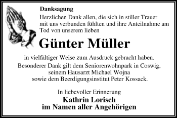 Traueranzeige von Günter Müller von Trauerkombi Wittenberg