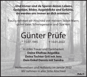 Traueranzeige von Günter Prüfe von Trauerkombi Weißenfels