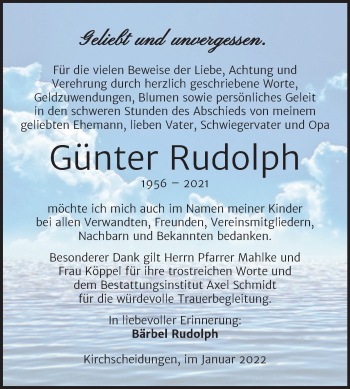 Traueranzeige von Günter Rudolph von Wochenspiegel Naumburg/Nebra