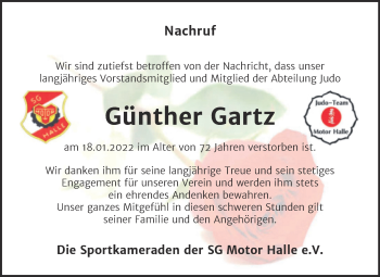 Traueranzeige von Günther Gartz von Mitteldeutsche Zeitung Halle/Saalkreis