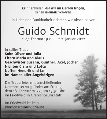 Traueranzeige von Guido Schmidt von Trauerkombi Wittenberg