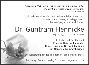 Traueranzeige von Guntram Hennicke von Trauerkombi Bernburg