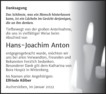 Traueranzeige von Hans-Joachim Anton von Trauerkombi Aschersleben