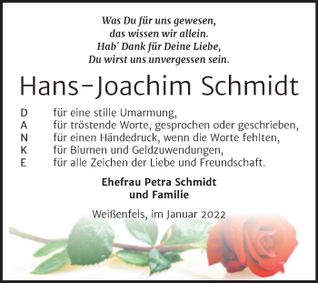 Traueranzeige von Hans-Joachim Schmidt von Trauerkombi Weißenfels