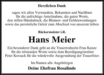 Traueranzeige von Hans Meier von Trauerkombi Dessau