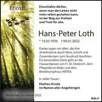 Traueranzeige von Hans-Peter Loth von Trauerkombi Weißenfels