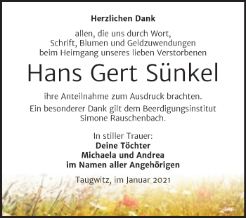Traueranzeige von Hans Gert Sünkel von Naumburger Tageblatt